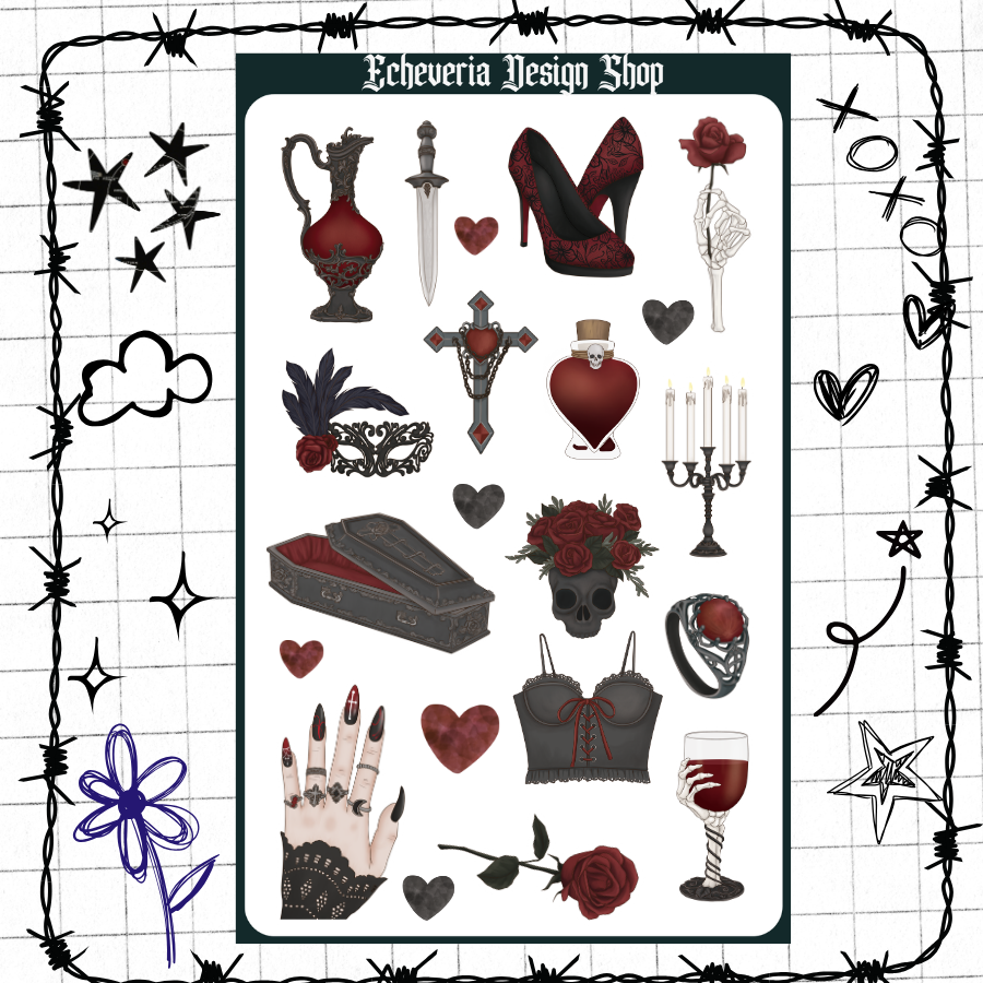Goth Vampire Clipart Sticker Sheet