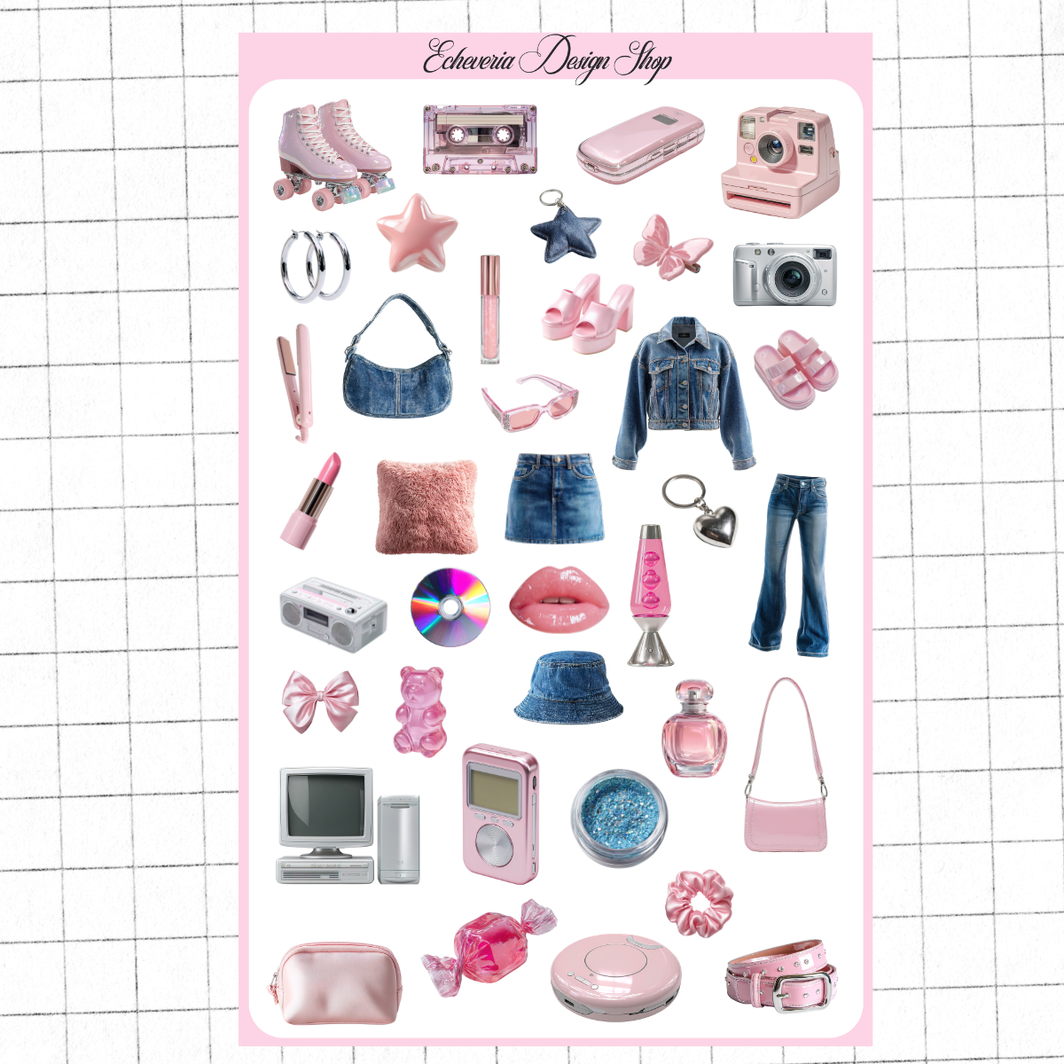 Pink Denim Sticker Sheet